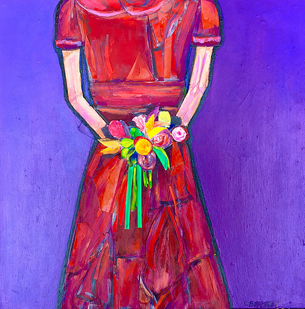 Red Dress & Flowers, 12x12"